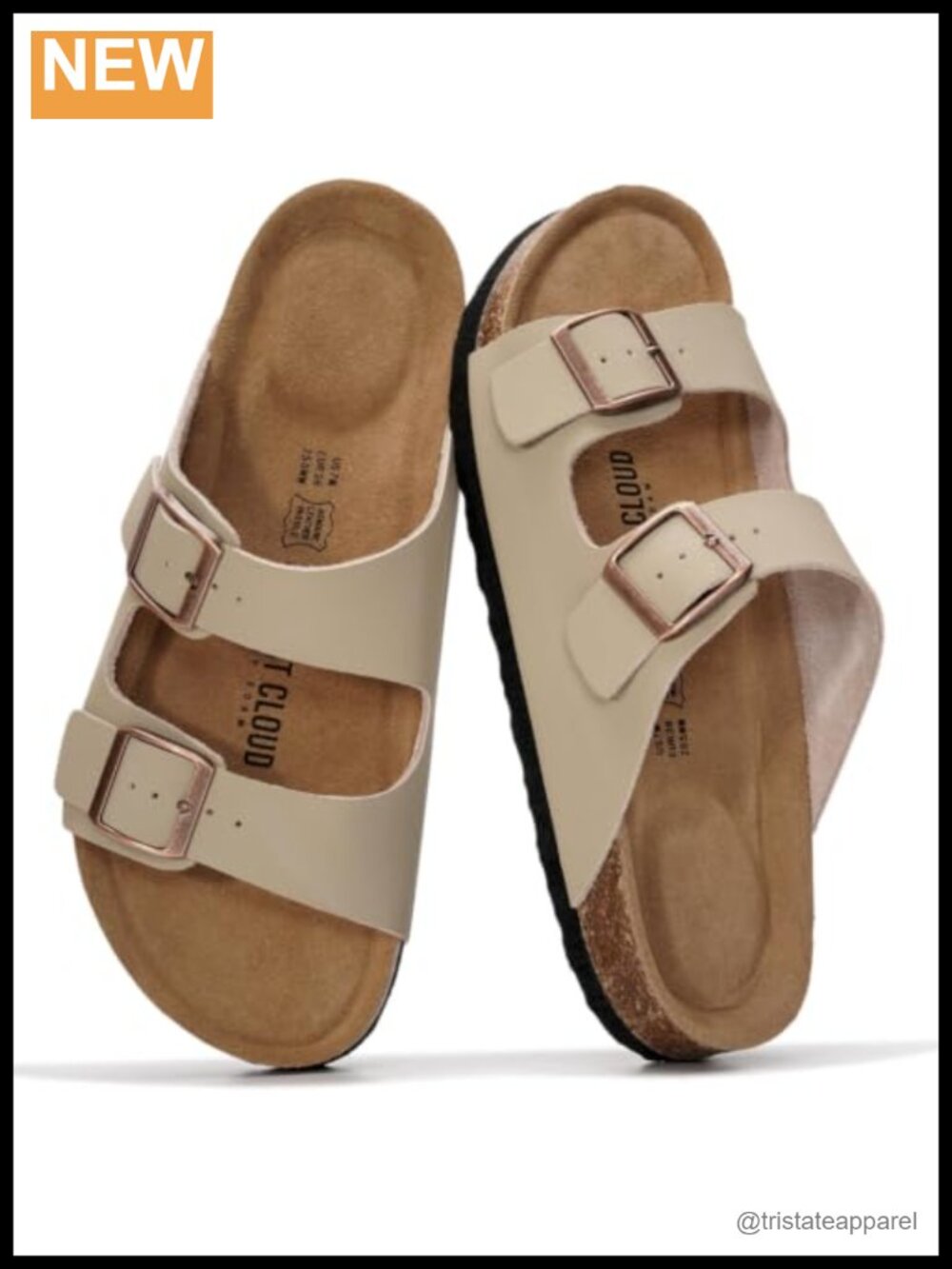 100% Genuine Leather Womens Sandals Slides Adjustable Strap Open Toe Cork